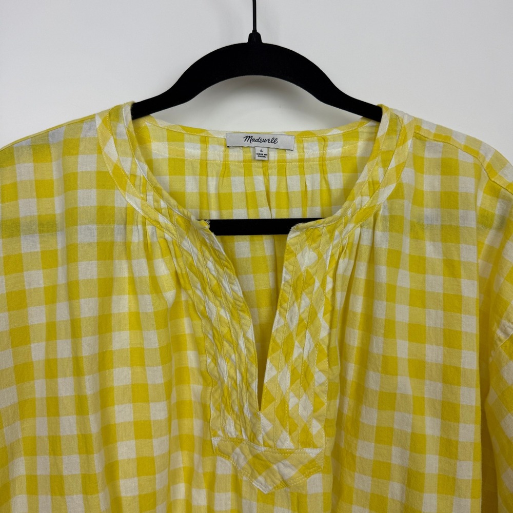 Madewell Relaxed Fit Cotton Tunic Mini Dress Yellow Gingham Plaid Small - Picture 3 of 5